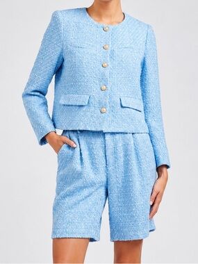 Current Air Anthro Blue Tweed Jacket Blazer & Bermuda Shorts Set M